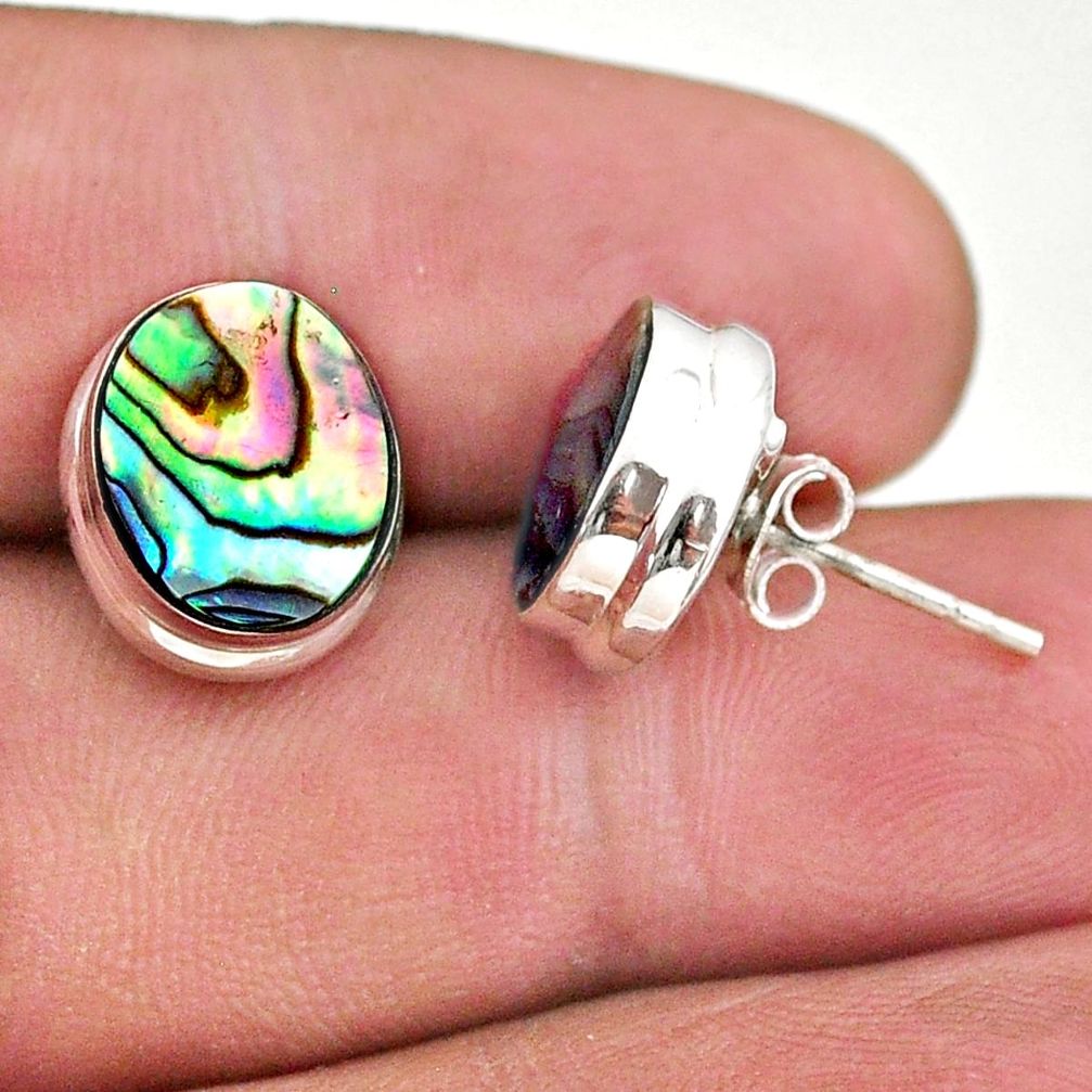 6.56cts natural green abalone paua seashell 925 silver stud earrings t47277