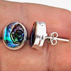 6.10cts natural green abalone paua seashell 925 silver stud earrings t92772
