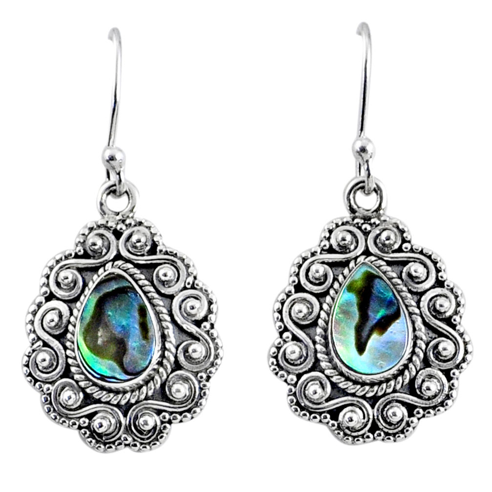 4.02cts natural green abalone paua seashell 925 sterling silver earrings r64220