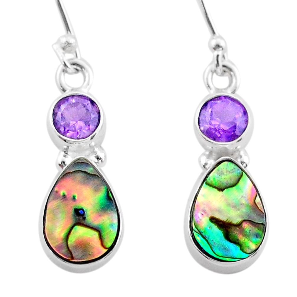 6.52cts natural green abalone paua seashell amethyst 925 silver earrings t47281