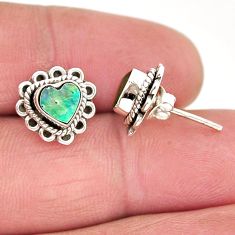 2.31cts natural green abalone paua seashell heart silver stud earrings y63952