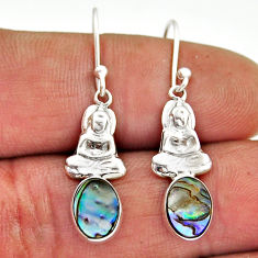 3.43cts natural green abalone paua seashell silver buddha charm earrings n23853