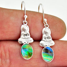 2.40cts natural green abalone paua seashell silver buddha charm earrings n23854