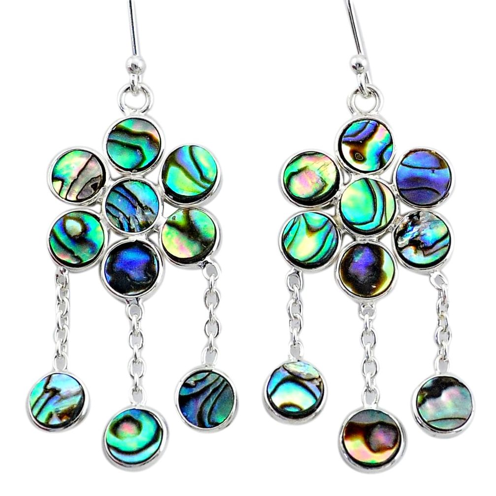 13.61cts natural green abalone paua seashell silver chandelier earrings t4651