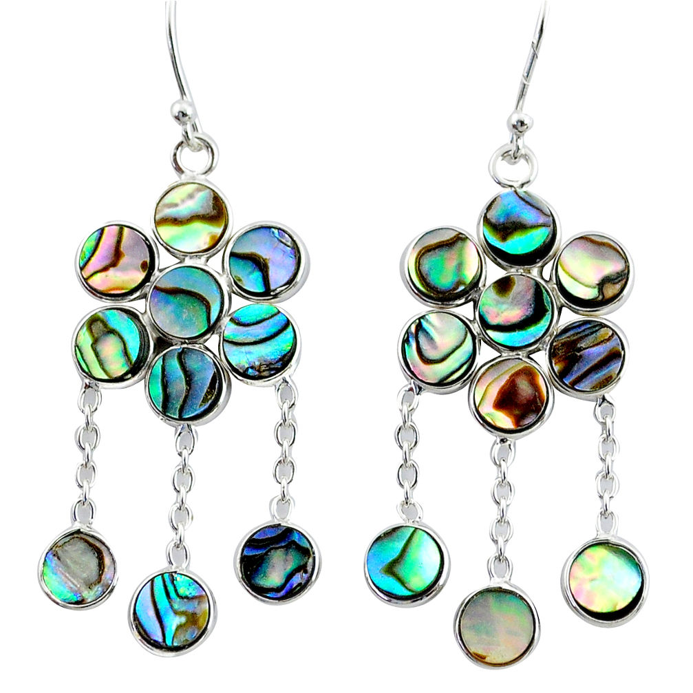 14.08cts natural green abalone paua seashell silver chandelier earrings t4652