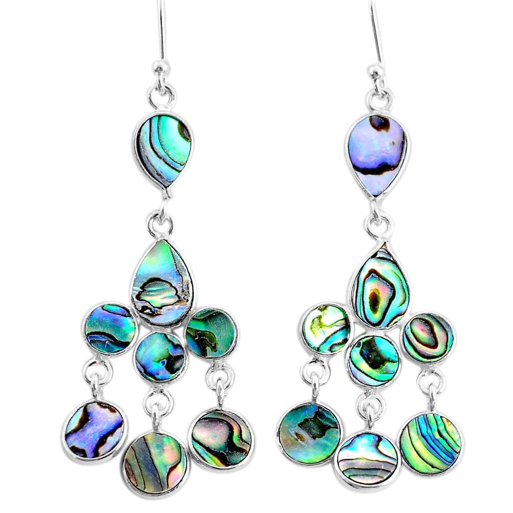 11.57cts natural green abalone paua seashell silver chandelier earrings t4669