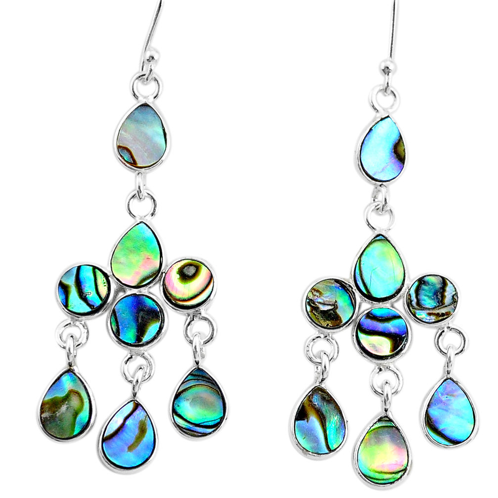 10.74cts natural green abalone paua seashell silver chandelier earrings t4670