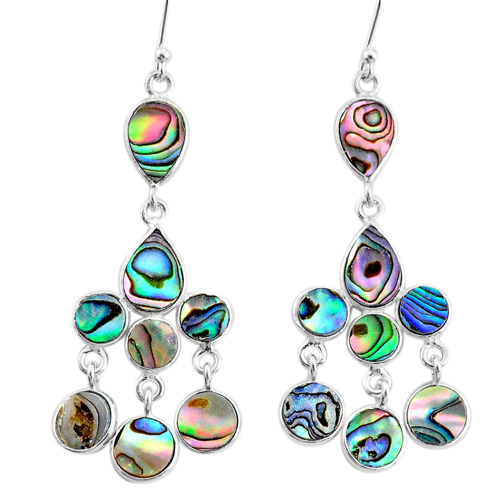 11.57cts natural green abalone paua seashell silver chandelier earrings t4671