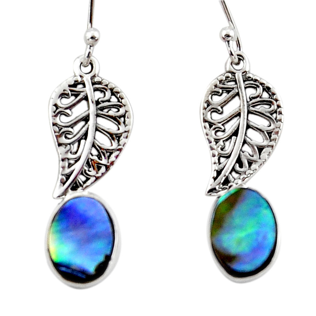 3.33cts natural green abalone paua seashell silver deltoid leaf earrings r48203
