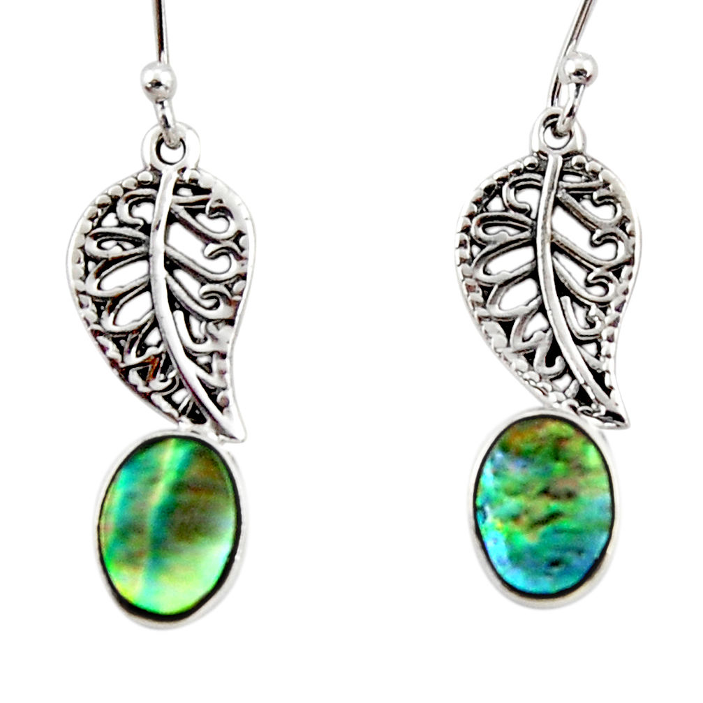 3.32cts natural green abalone paua seashell silver deltoid leaf earrings r48207