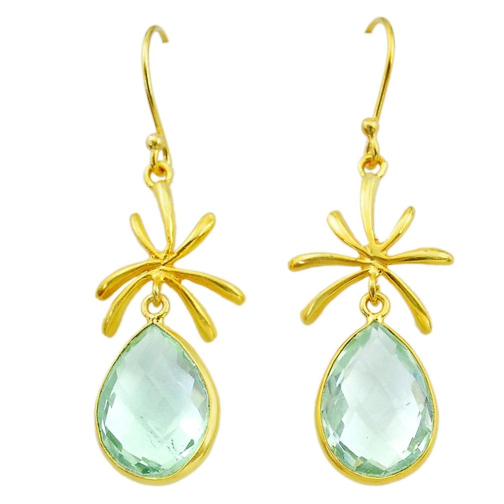 15.34cts natural green amethyst handmade14k gold dangle earrings t16553