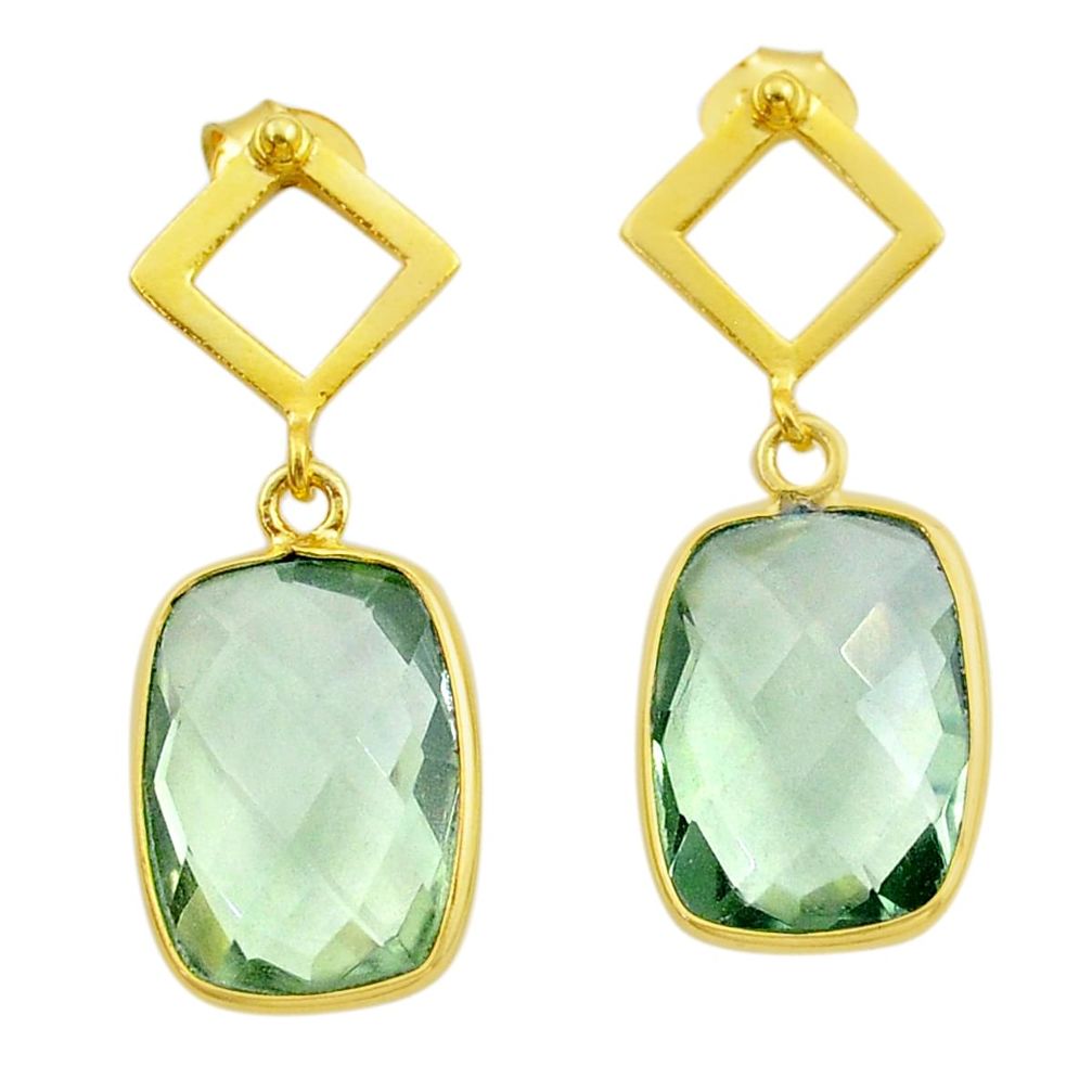 10.53cts natural green amethyst 925 silver 14k gold dangle earrings t44218