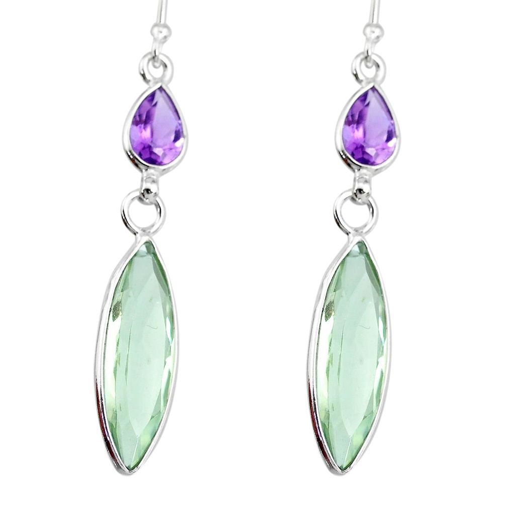 11.86cts natural green amethyst purple amethyst 925 silver dangle earring r83661