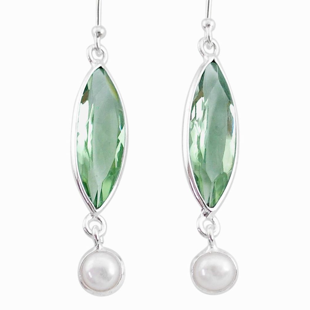 10.64cts natural green amethyst pearl 925 sterling silver dangle earrings t4385