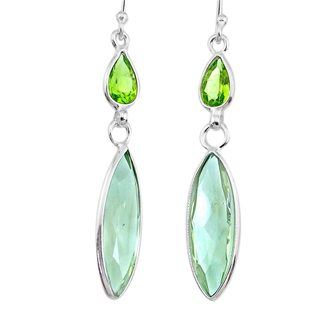 12.29cts natural green amethyst peridot 925 silver dangle earrings r73274