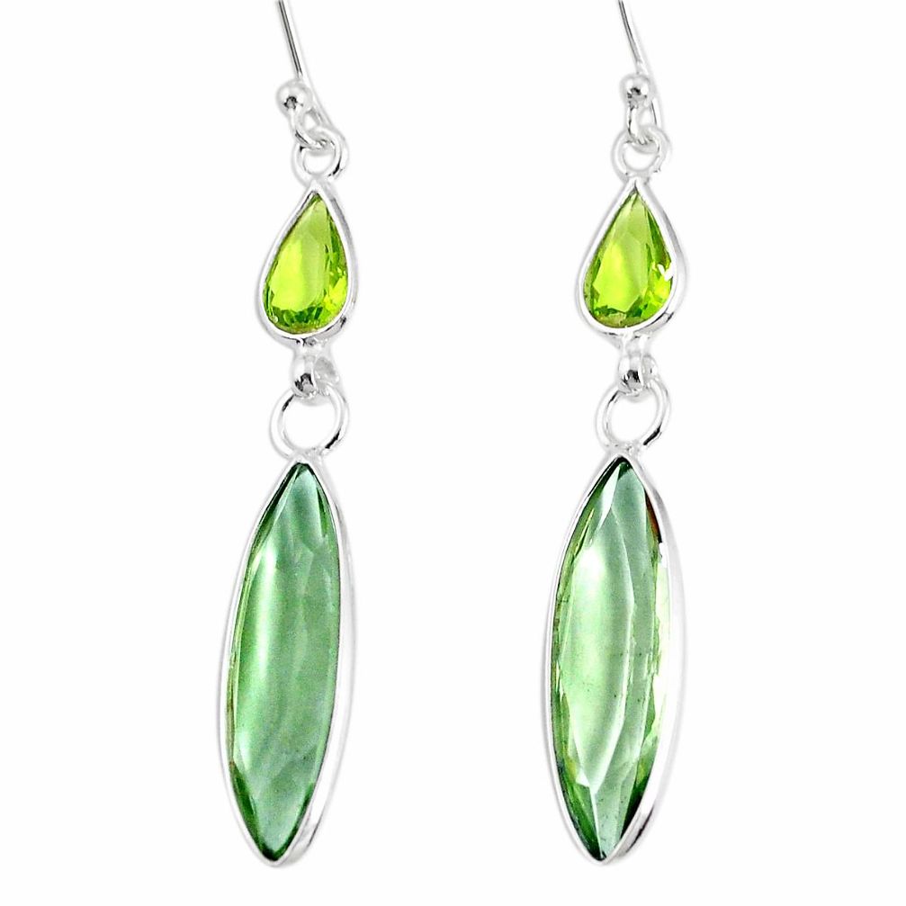 10.61cts natural green amethyst peridot 925 silver dangle earrings r76681