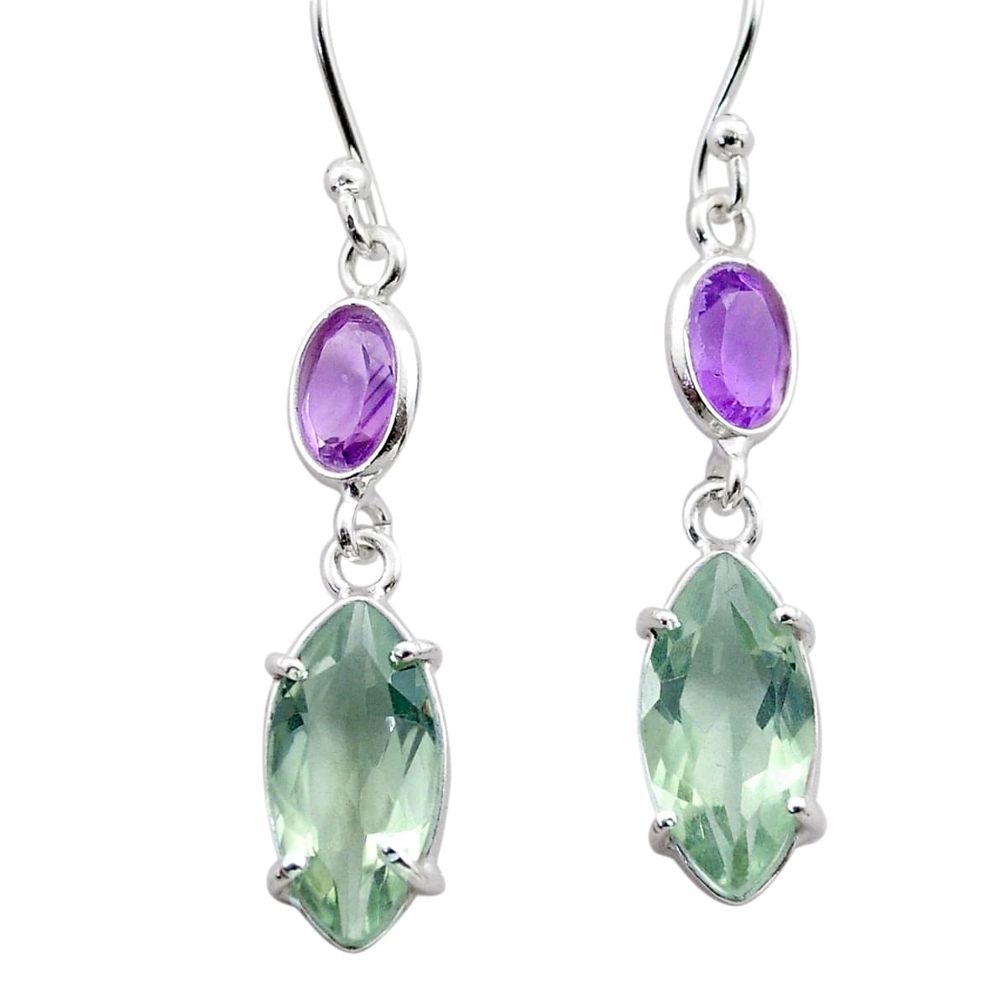 8.57cts natural green amethyst purple amethyst 925 silver dangle earrings t74731