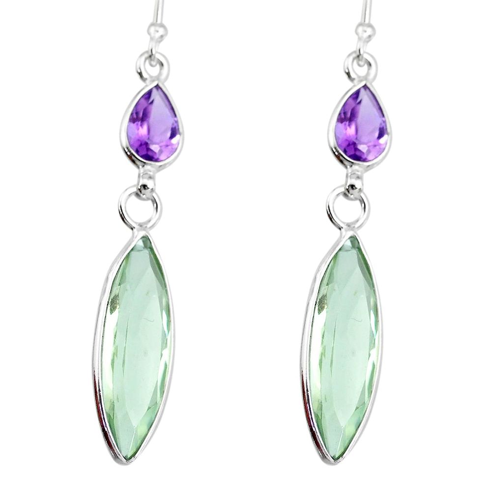 12.29cts natural green amethyst purple amethyst silver dangle earrings r83664