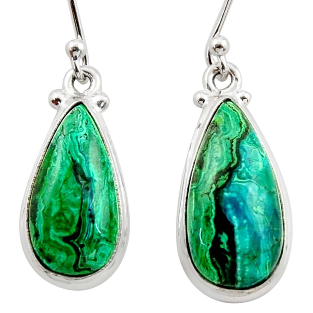 12.52cts natural green azurite malachite 925 silver dangle earrings r34741