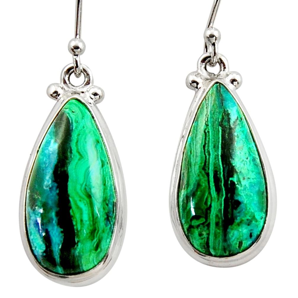 14.67cts natural green azurite malachite 925 silver dangle earrings r34742