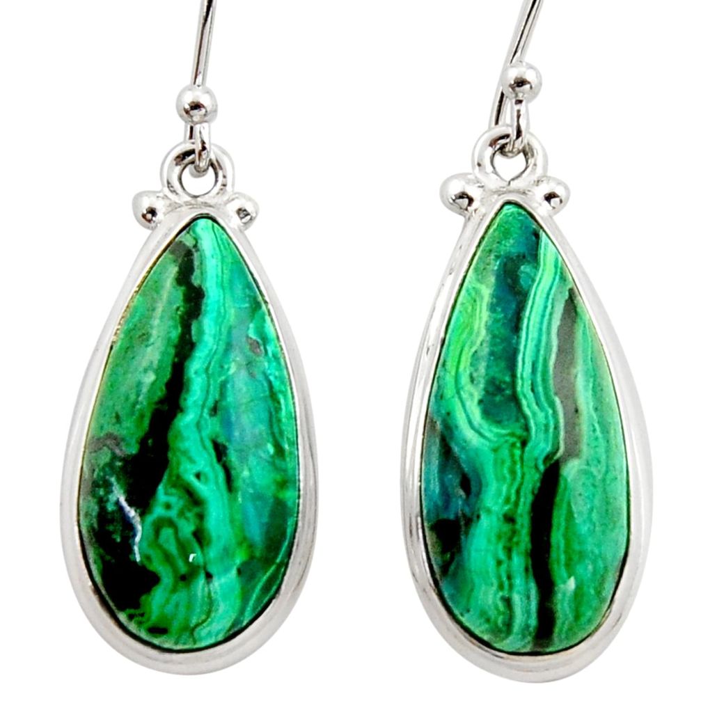 16.92cts natural green azurite malachite 925 silver dangle earrings r34743