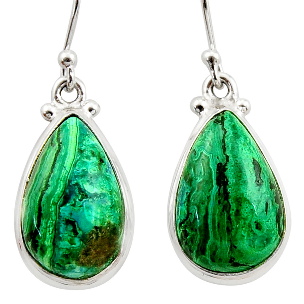 14.19cts natural green azurite malachite 925 silver dangle earrings r34745