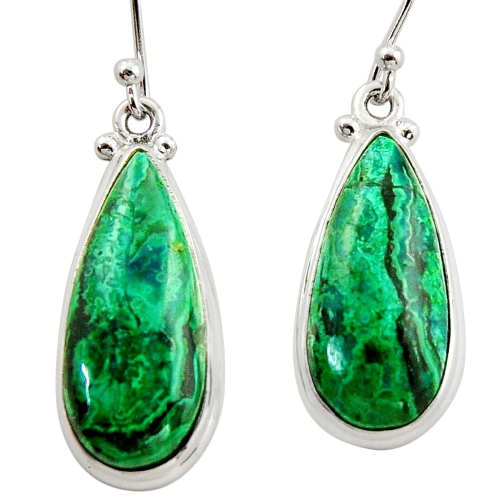 15.53cts natural green azurite malachite 925 silver dangle earrings r34750