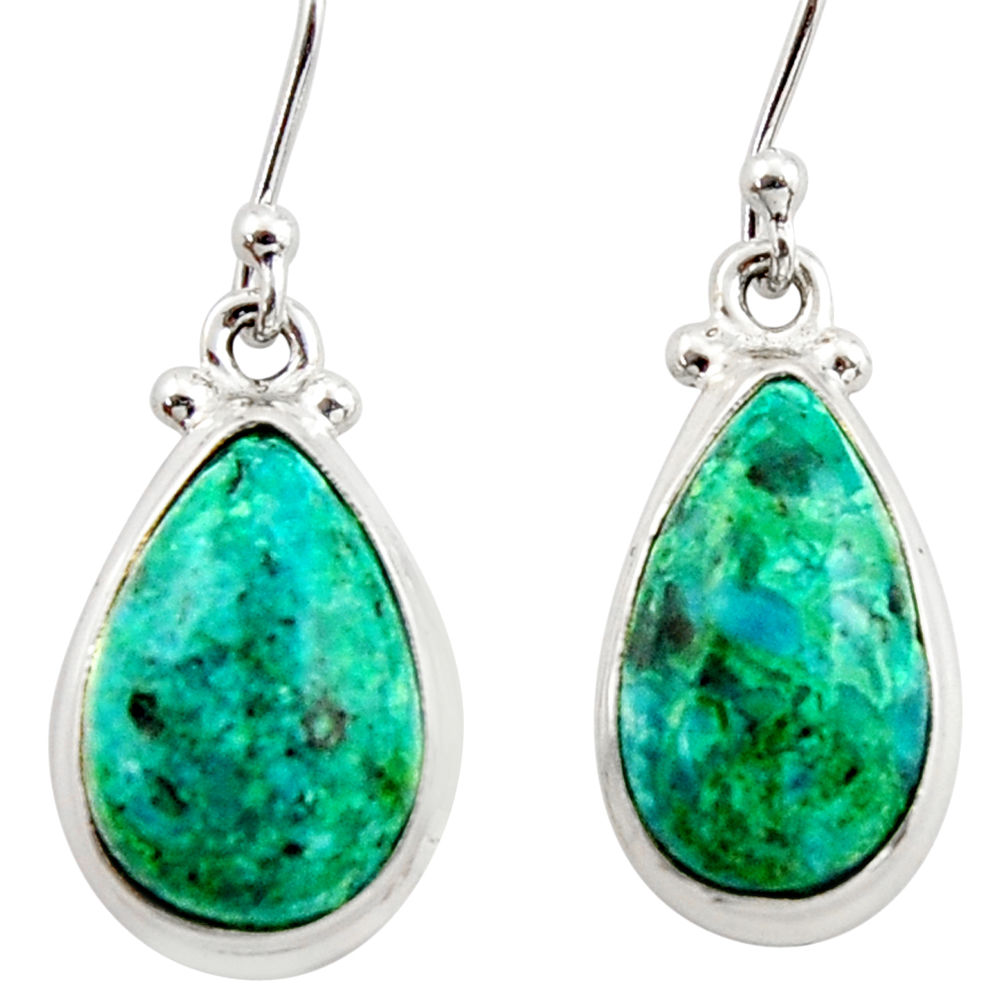 12.08cts natural green azurite malachite 925 silver dangle earrings r34753