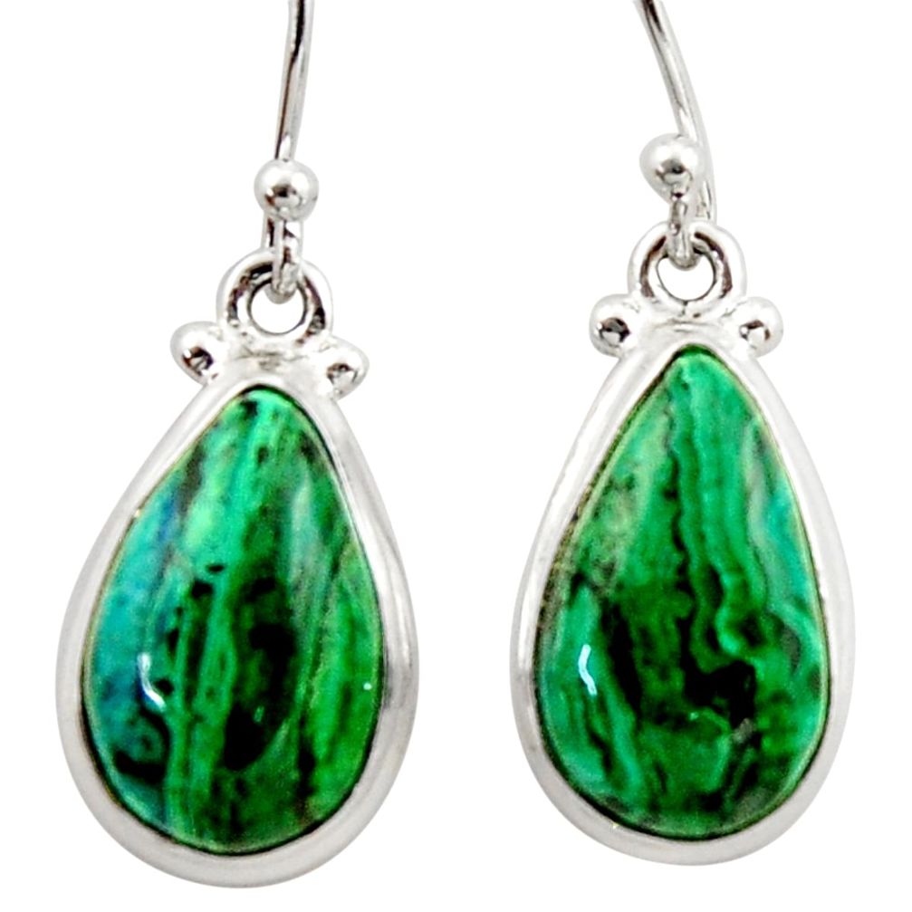 11.04cts natural green azurite malachite 925 silver dangle earrings r34754