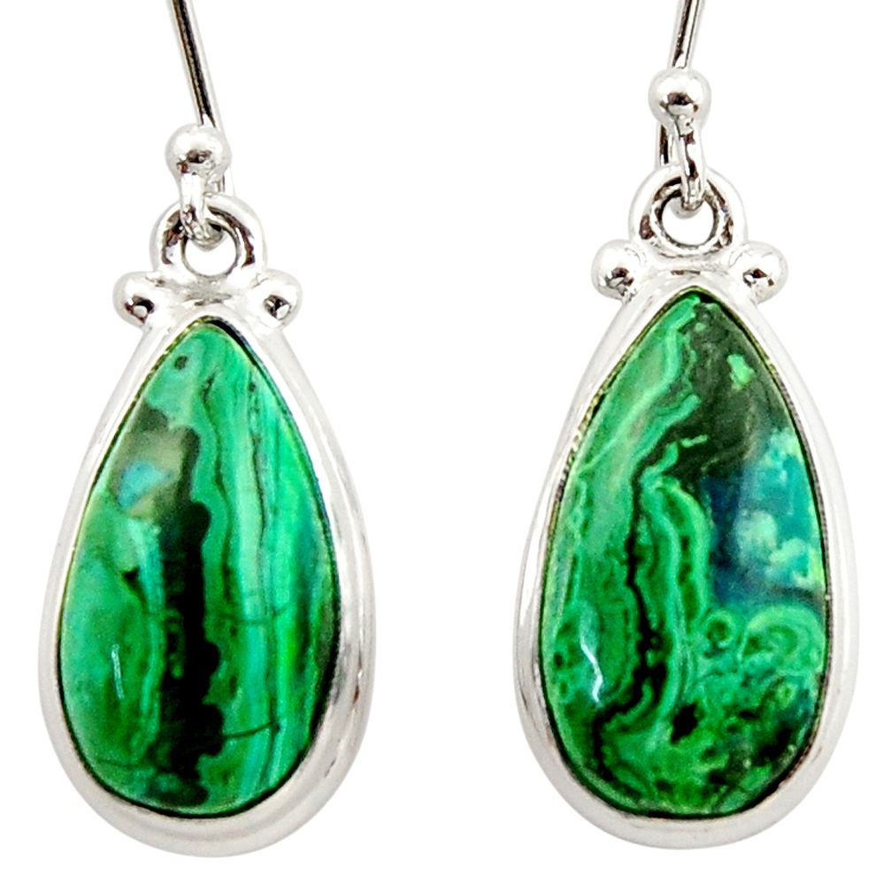 11.07cts natural green azurite malachite 925 silver dangle earrings r34756