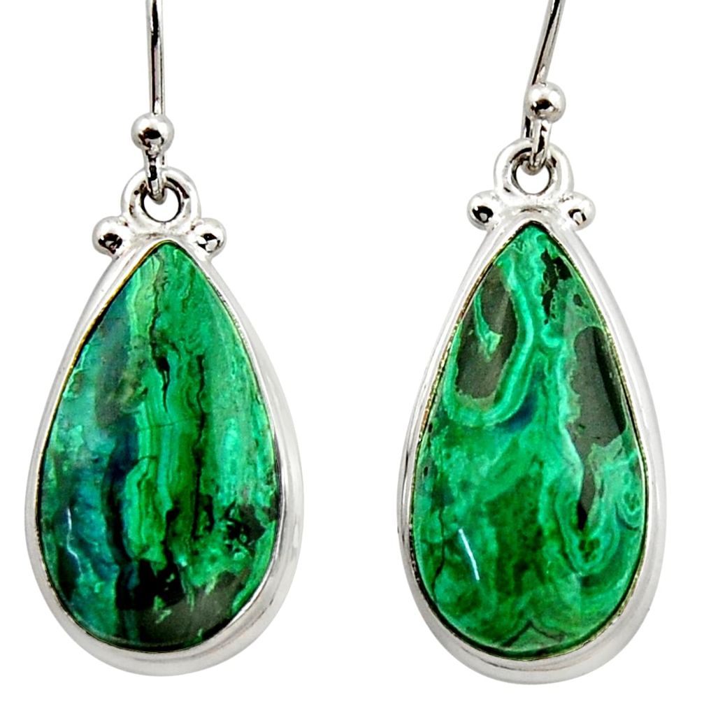 15.47cts natural green azurite malachite 925 silver dangle earrings r34759