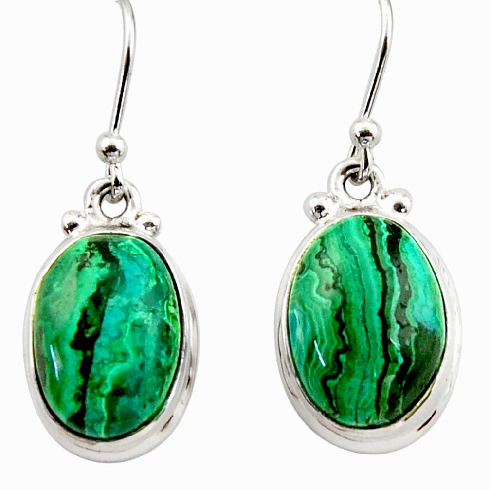 12.06cts natural green azurite malachite 925 silver dangle earrings r34761