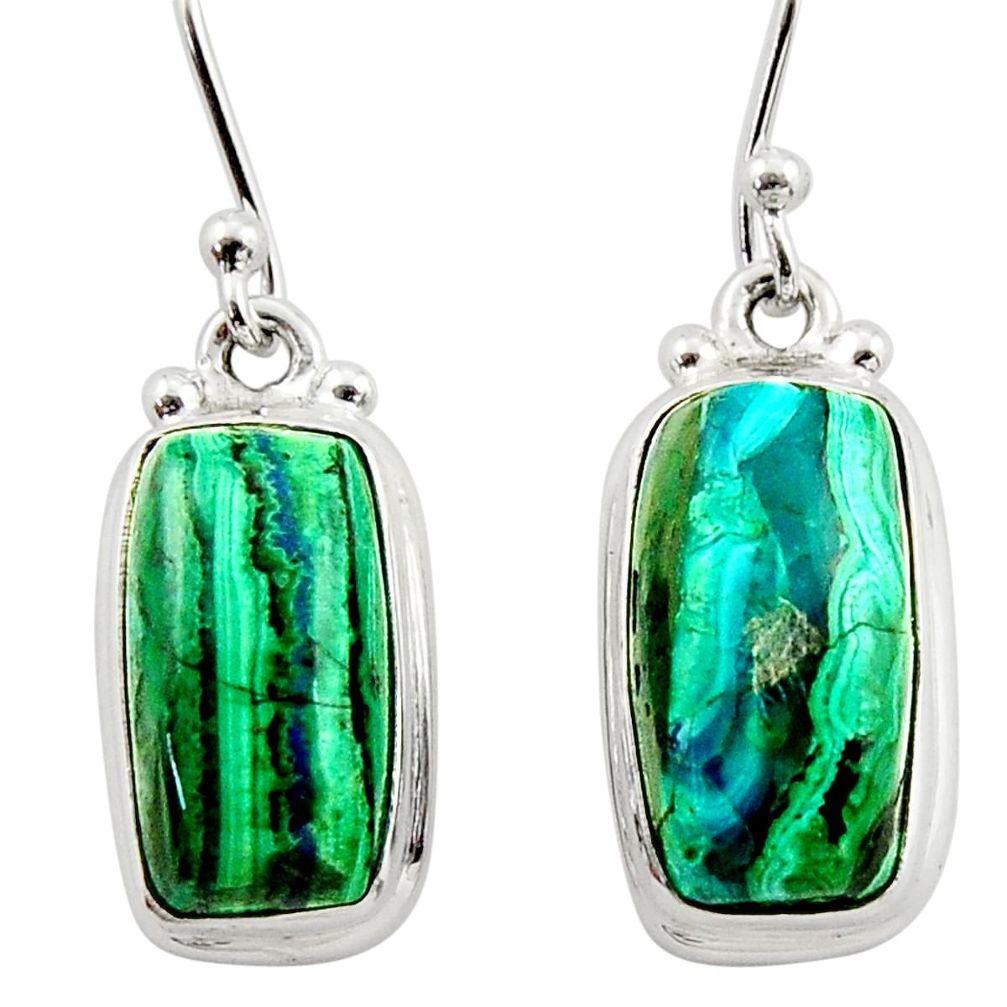 12.96cts natural green azurite malachite 925 silver dangle earrings r34762