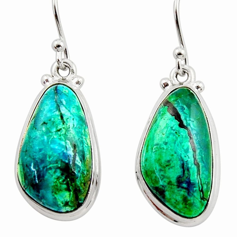 14.72cts natural green azurite malachite 925 silver dangle earrings r34763