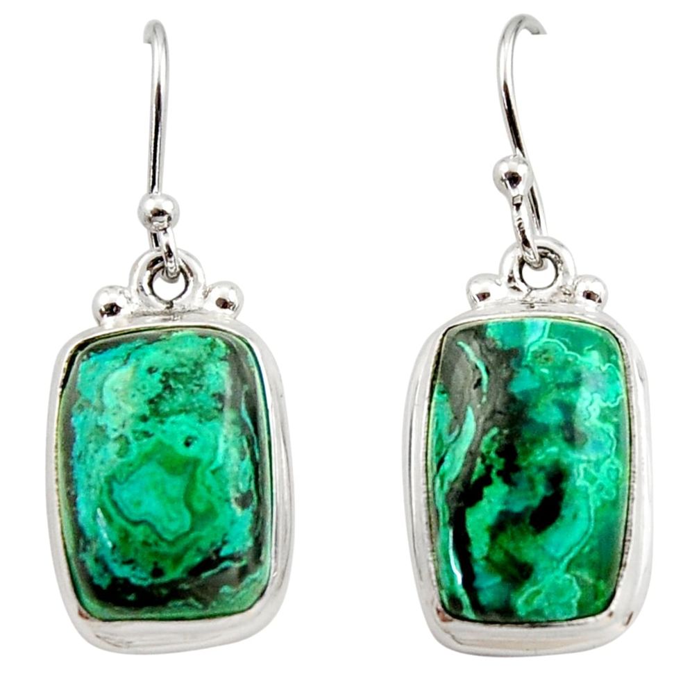 13.77cts natural green azurite malachite 925 silver dangle earrings r34766