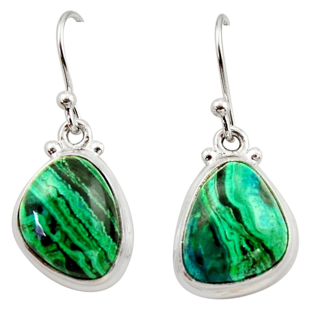12.52cts natural green azurite malachite 925 silver dangle earrings r34767