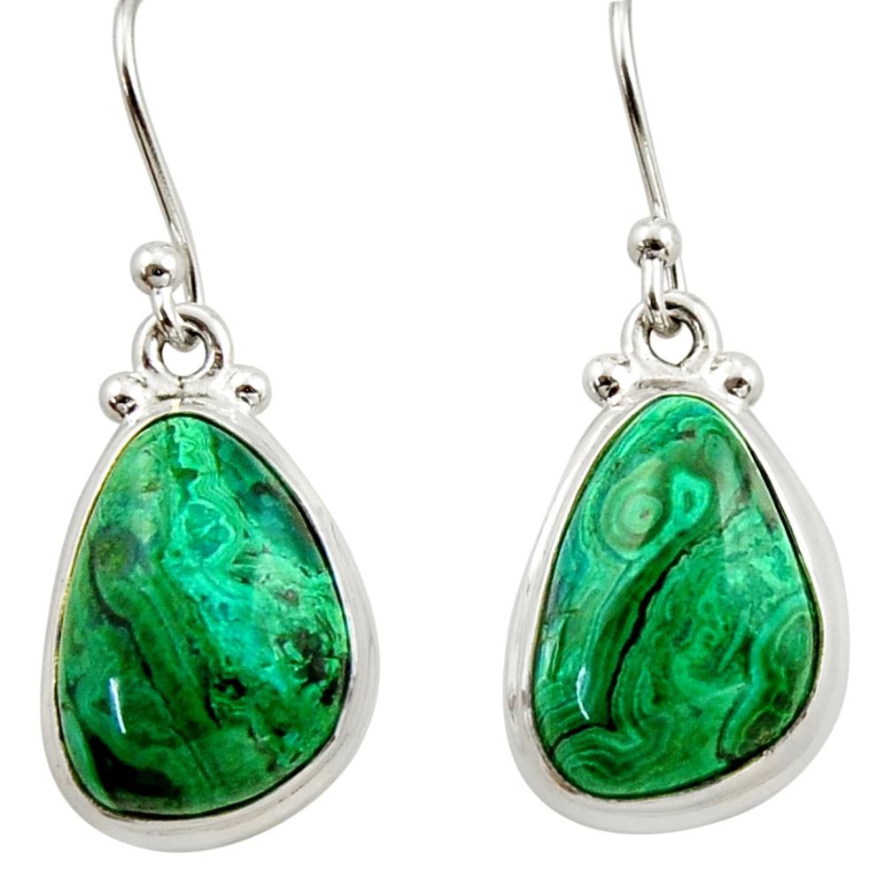 13.84cts natural green azurite malachite 925 silver dangle earrings r34769