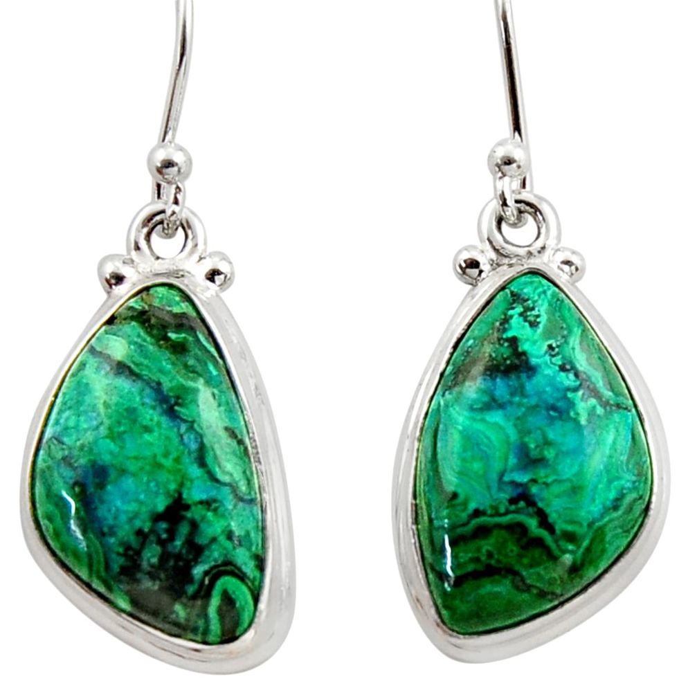 13.24cts natural green azurite malachite 925 silver dangle earrings r34770