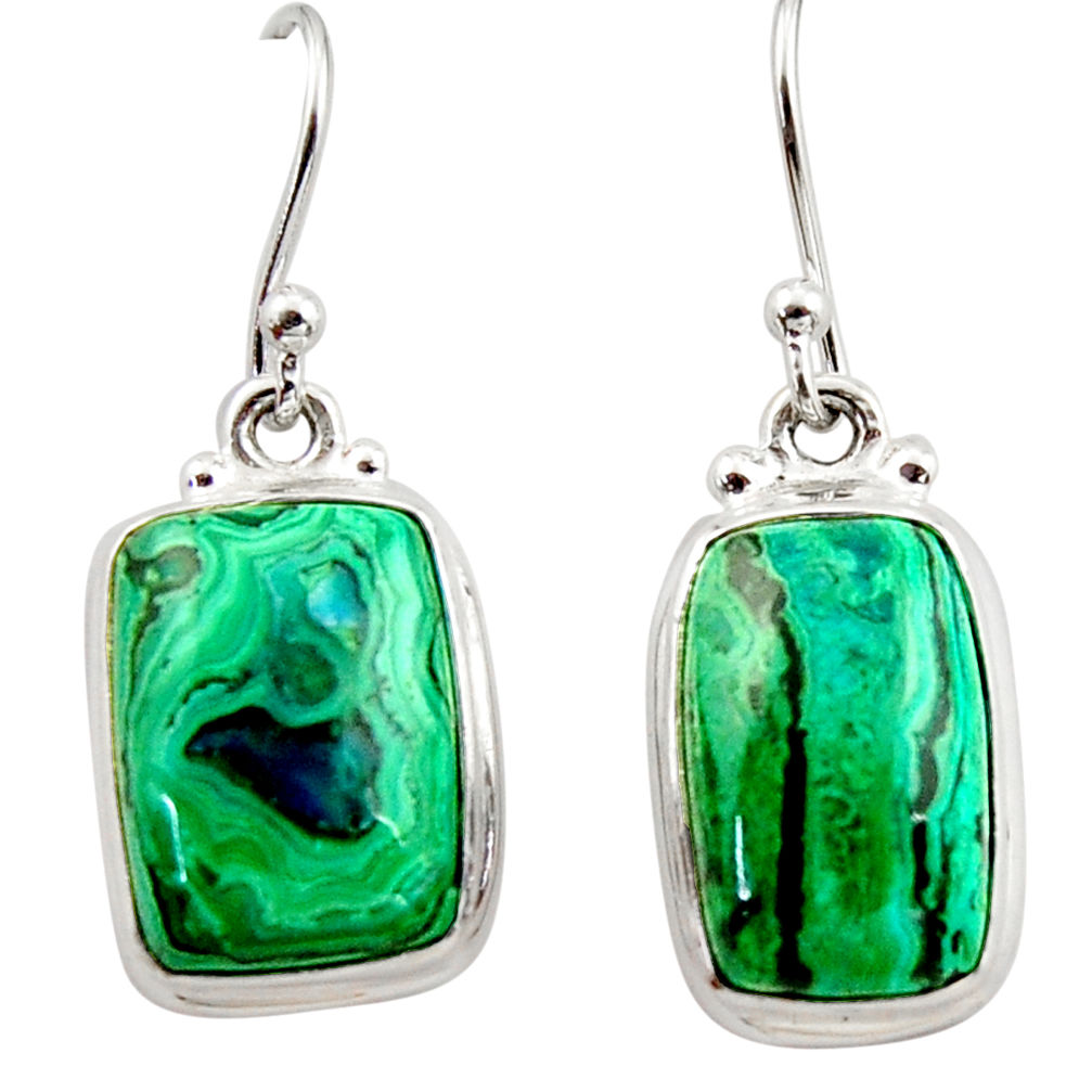 13.84cts natural green azurite malachite 925 silver dangle earrings r34772