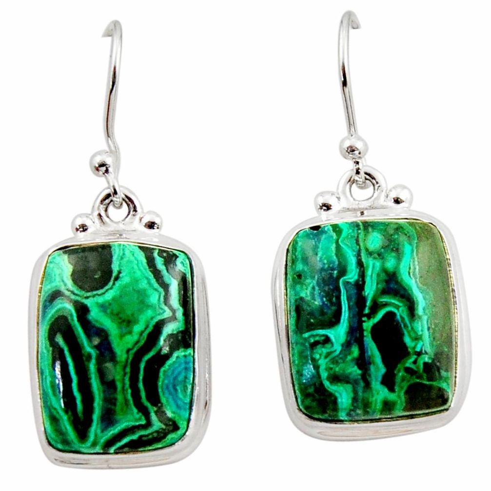 16.92cts natural green azurite malachite 925 silver dangle earrings r34773