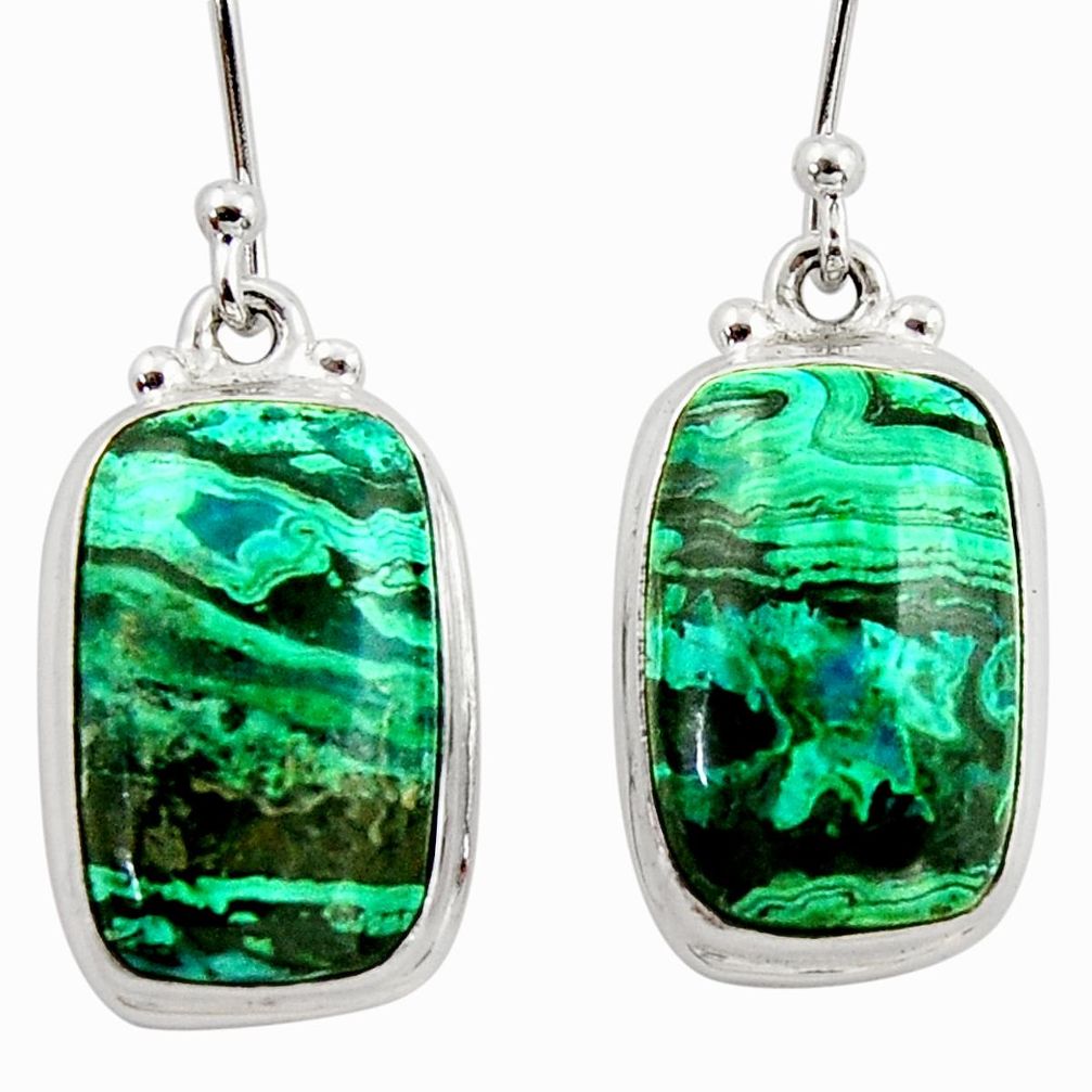 15.05cts natural green azurite malachite 925 silver dangle earrings r34777