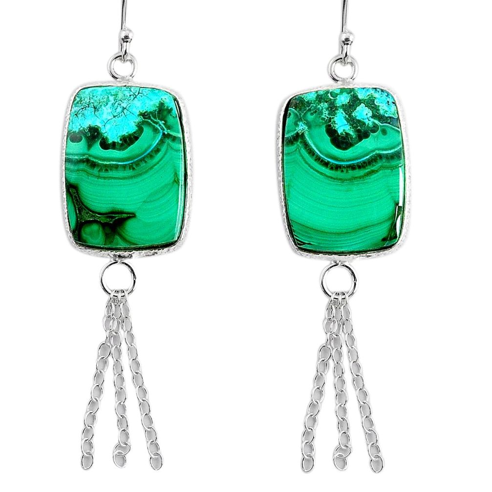 19.73cts natural green azurite malachite 925 silver dangle earrings r75672