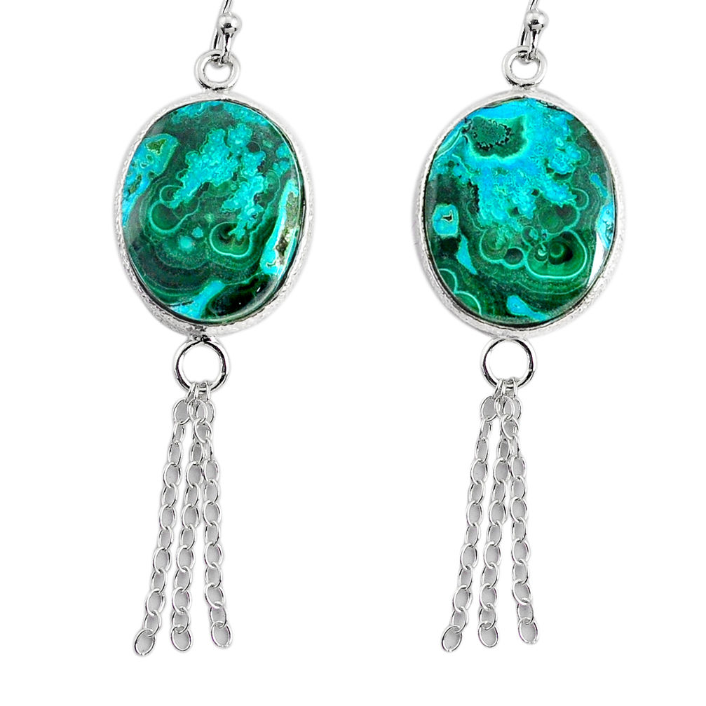 17.35cts natural green azurite malachite 925 silver dangle earrings r75673