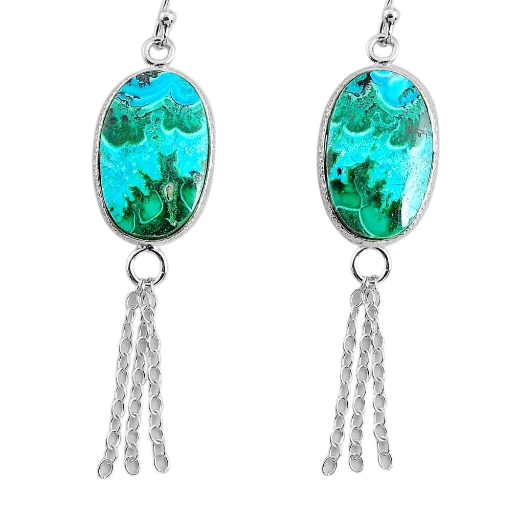 14.30cts natural green azurite malachite 925 silver dangle earrings r75677