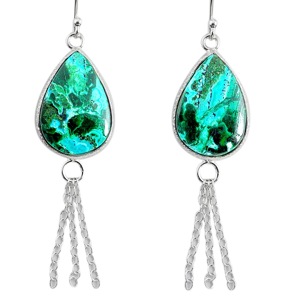 14.09cts natural green azurite malachite 925 silver dangle earrings r75679