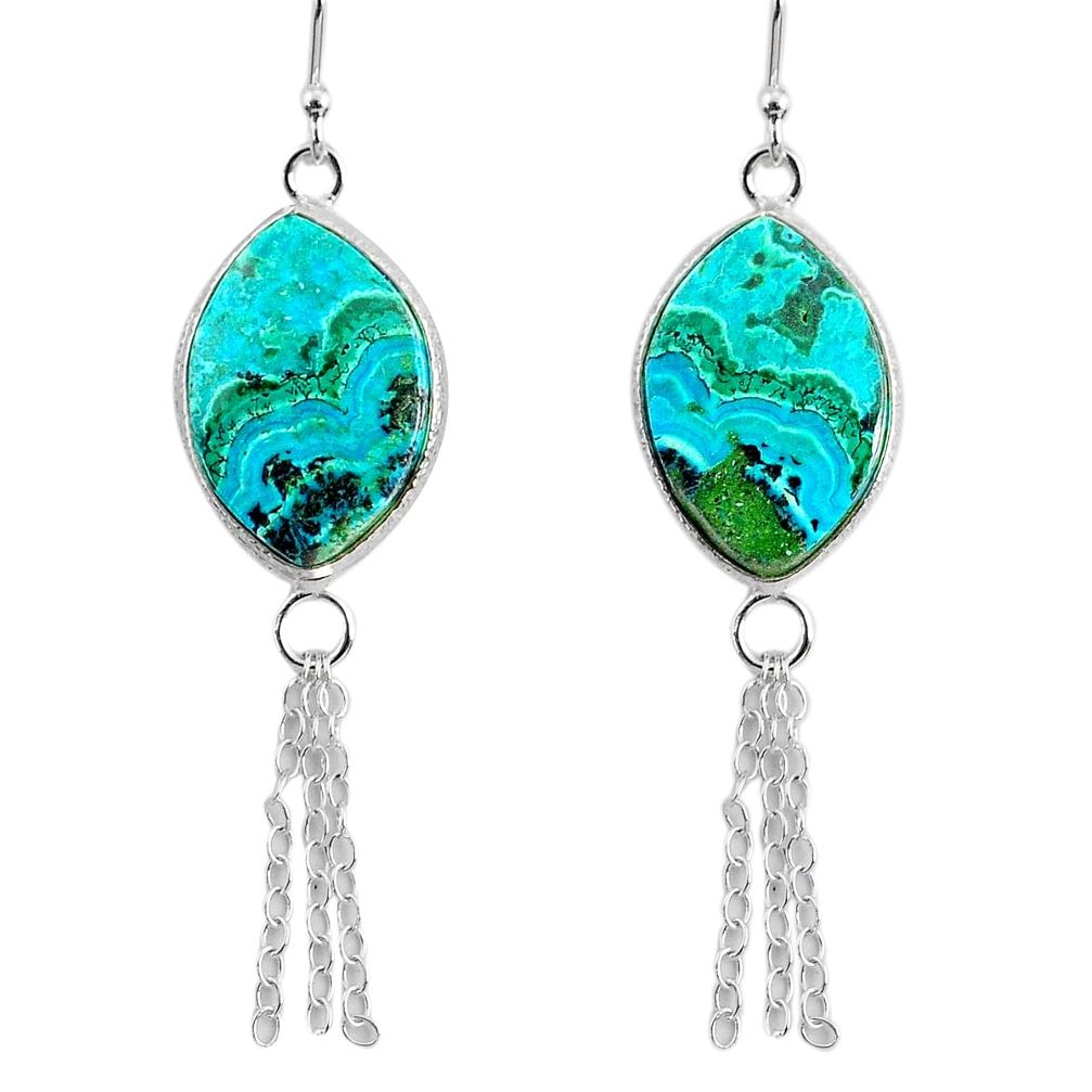 14.91cts natural green azurite malachite 925 silver dangle earrings r75680