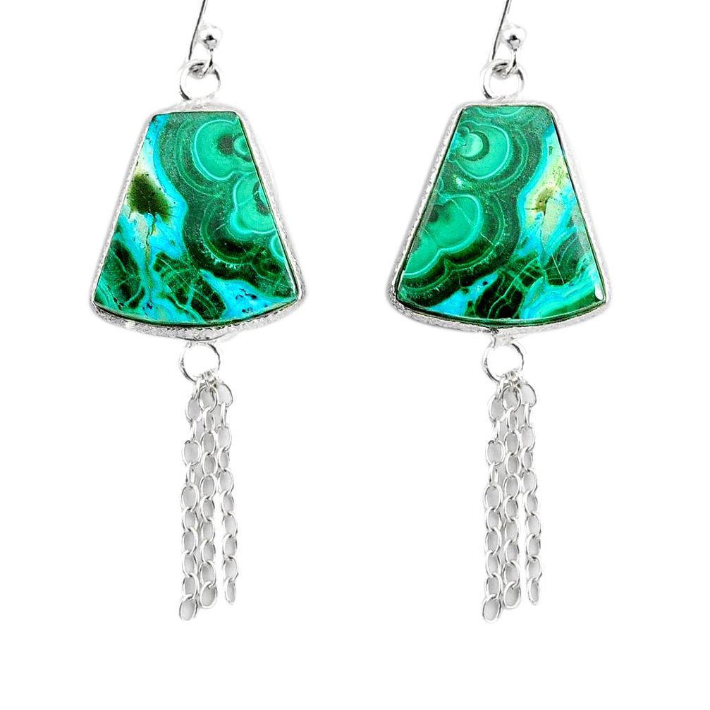 19.09cts natural green azurite malachite 925 silver dangle earrings r75694