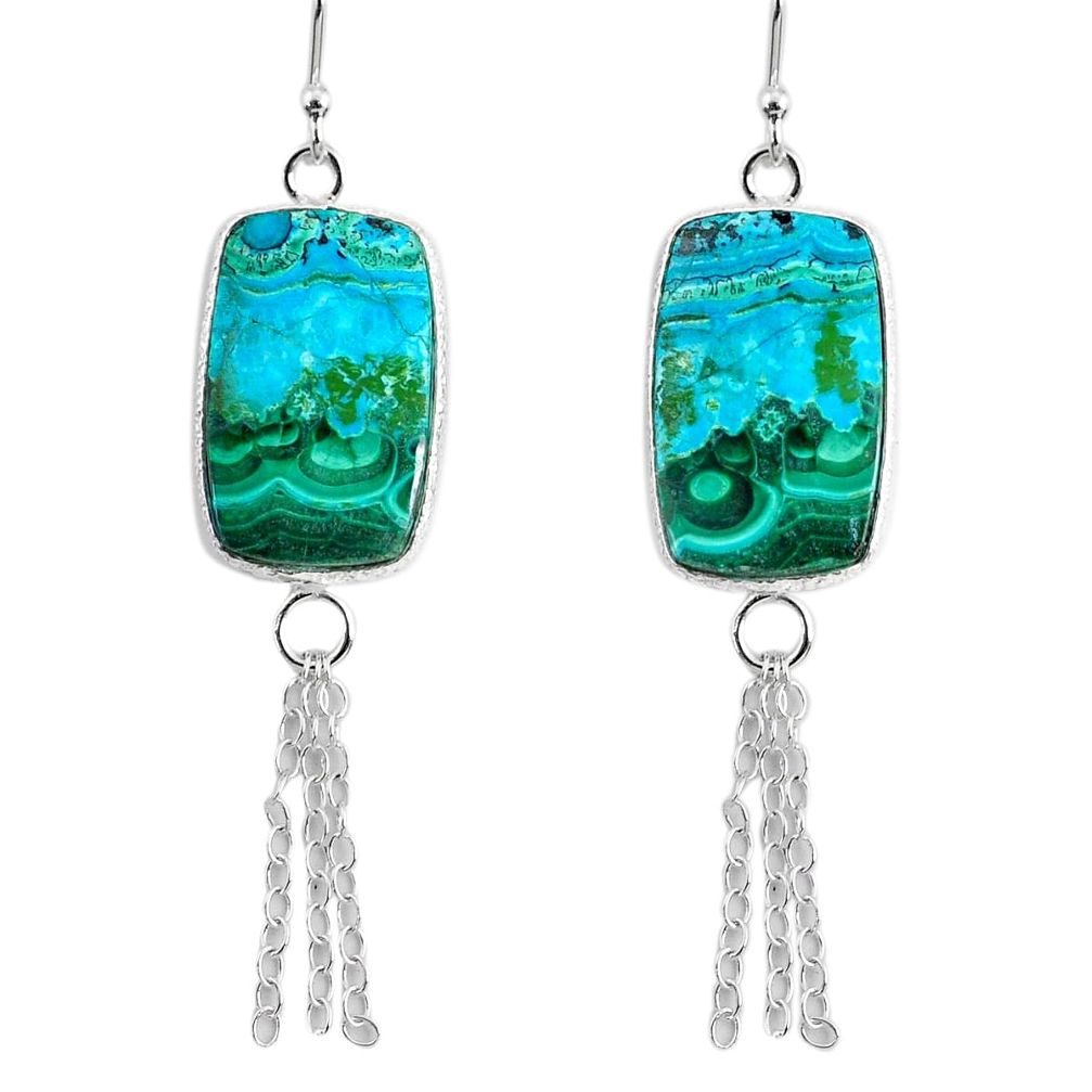 15.34cts natural green azurite malachite 925 silver dangle earrings r75696