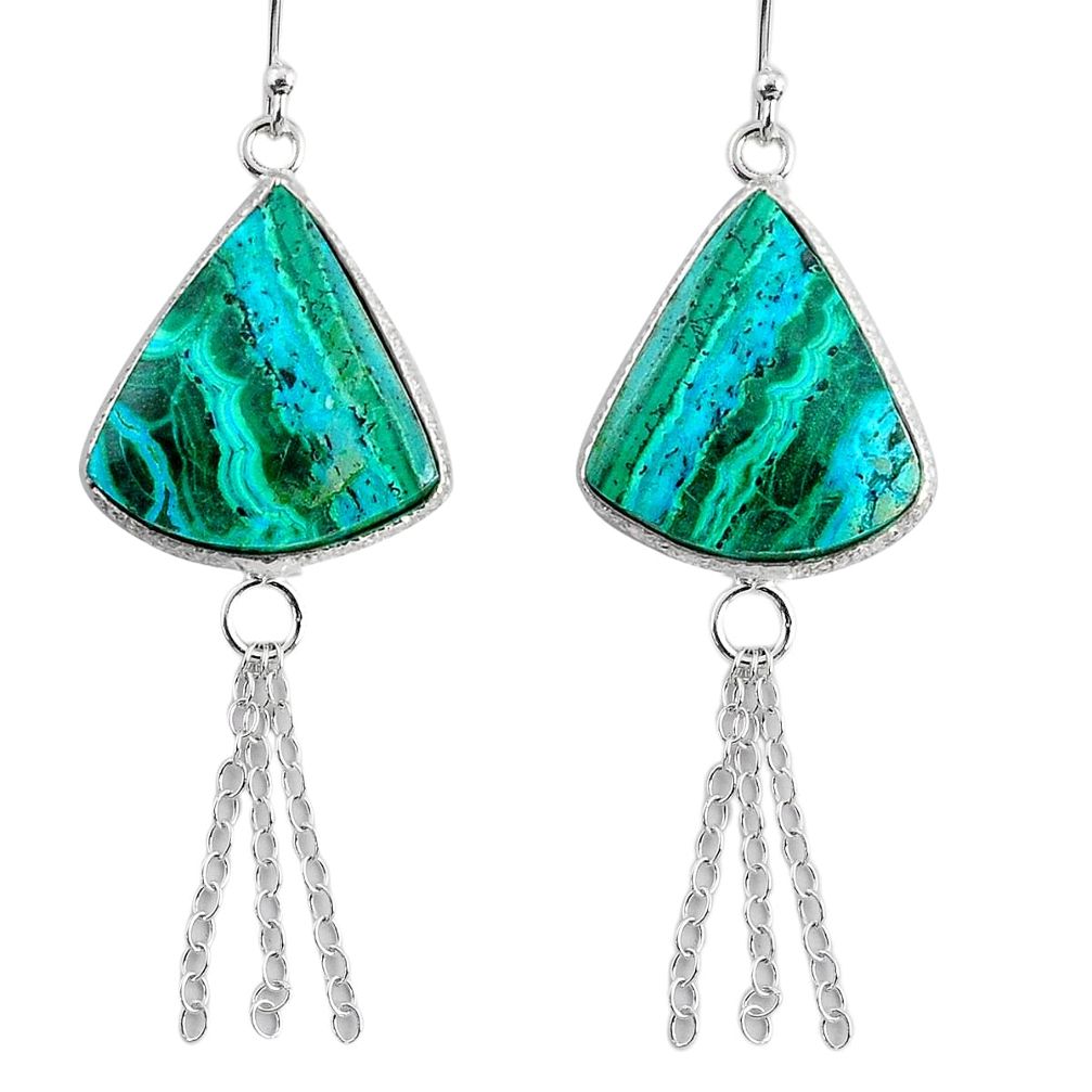 14.91cts natural green azurite malachite 925 silver dangle earrings r75697