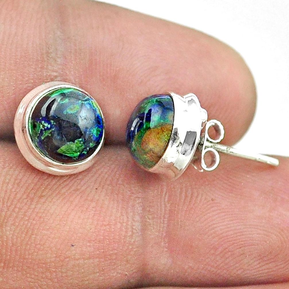 6.70cts natural green azurite malachite 925 sterling silver stud earrings t52448